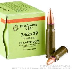 Tela Impex 7.62x39 124gr FMJ (20rds & 1000rds)