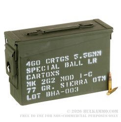 460 Rounds of 5.56x45 Ammo by Black Hills Ammunition in Ammo Can - 77gr OTM Mk 262 MOD 1-C